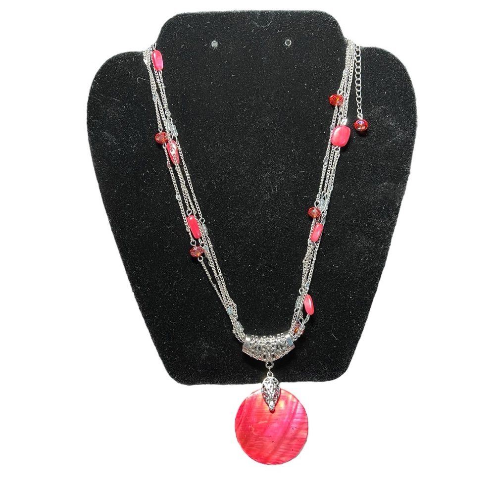 Christopher & Banks Pink and Silver Multi-Strand Necklace